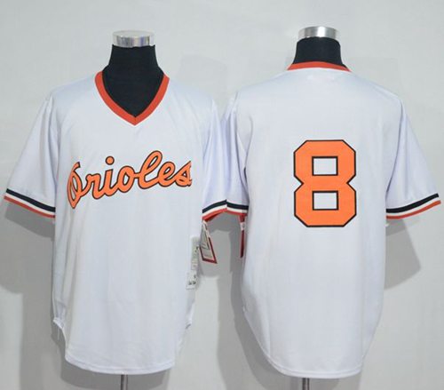 Mitchell And Ness 1985 Orioles #8 Cal Ripken White Throwback Stitched MLB Jersey